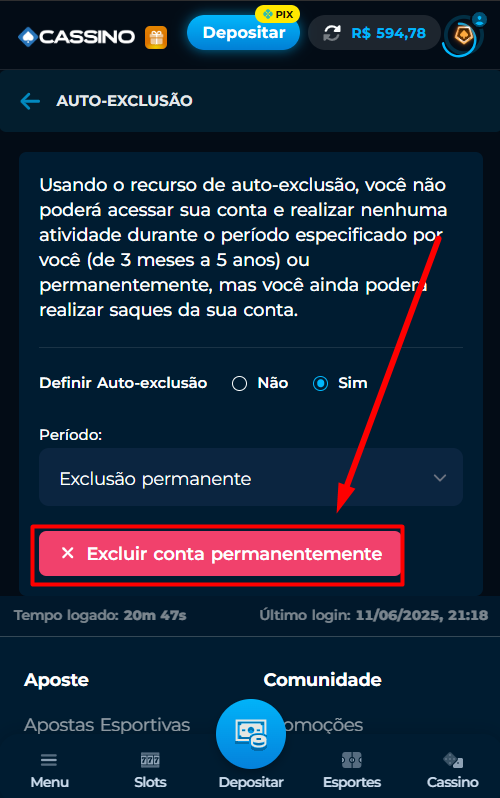Passo 6 exclusao de conta